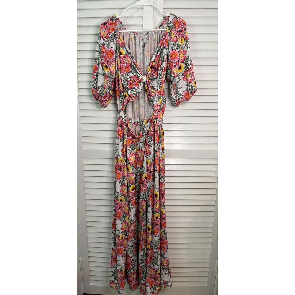 Rebdolls Size 3X Scarlette Floral Cut Out Maxi Dress Pink & Yellow Floral Knit